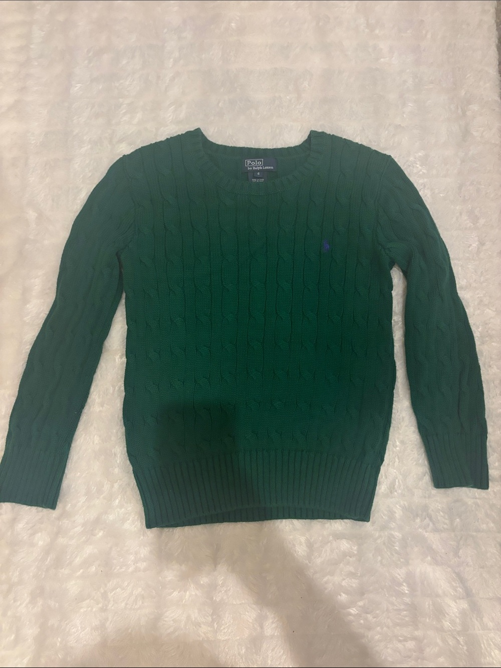 Polo by Ralph Lauren Men's Emerald Green Cable Crewneck Sweater KIDS size 6 BOYS